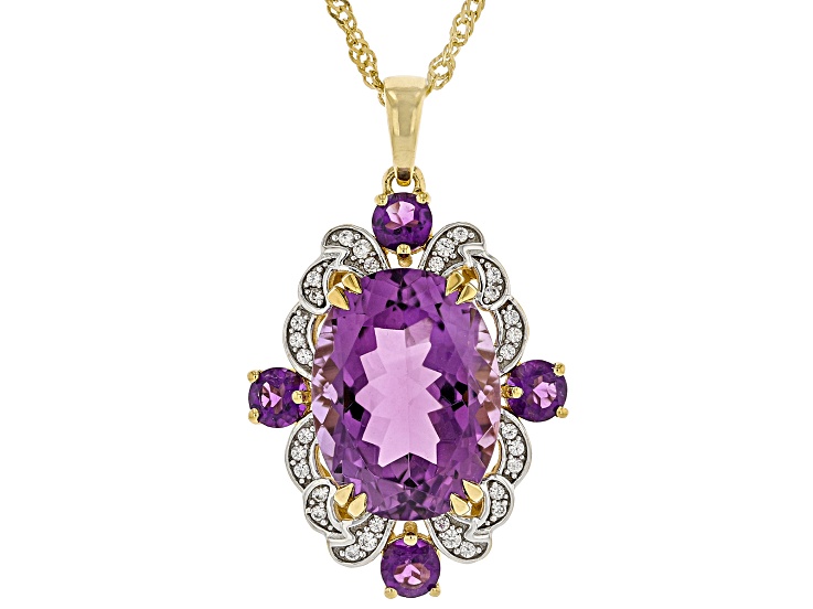 Purple Canela Amethyst 18k Yellow Gold Over Silver Pendant with Chain 7.53ctw