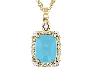 Picture of Sleeping Beauty Turquoise With Yellow Diamond & White Zircon 18k Gold Over Silver Pendant With Chain