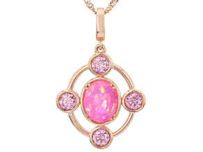 Pink Ethiopian Opal With Pink Moissanite  Fire®  18K Rose Gold Over Silver Pendant W/Chain 0.78ctw