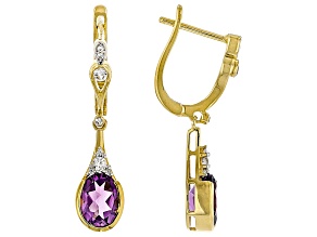 Purple Canela Amethyst with White Zircon 18K Yellow Gold Over Sterling Silver Earrings 2.14ctw