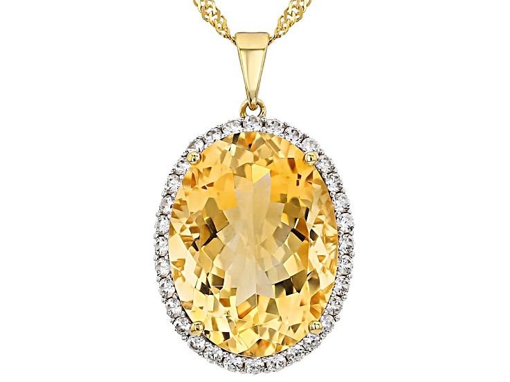 Golden Citrine With White Zircon 18k Yellow Gold Over Sterling Silver Pendant With Chain 14.30ctw