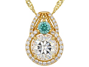 Strontium Titanate With Moissanite Fire® & Zircon 18K Yellow Gold Over Silver Pendant With Chain