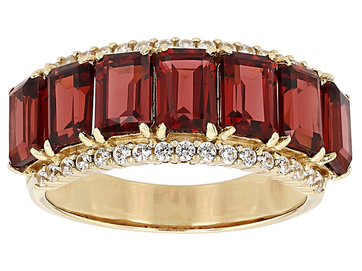 Red Garnet With White Zircon 18k Yellow Gold Over Sterling Silver Ring 4.79ctw