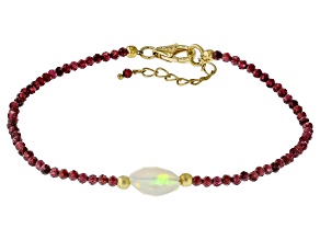 Beaded Garnet & Ethiopian Opal Sterling Silver Bracelet