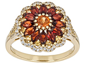Multi Garnet with Zircon 18k Yellow Gold Over Sterling Silver Ring 1.90ctw