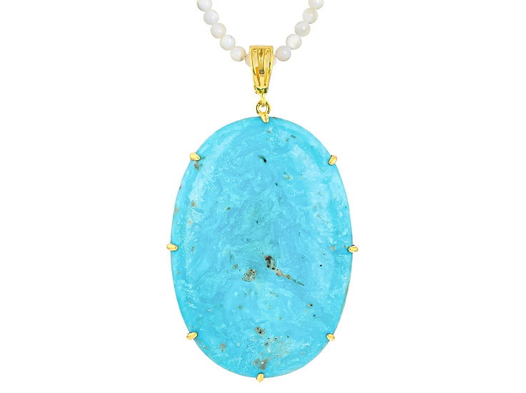 Kingman Turquoise 18k Yellow Gold Over Sterling Silver Enhancer Pendant