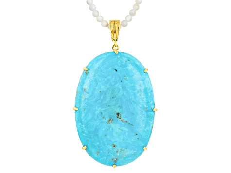 Kingman Turquoise 18k Yellow Gold Over Sterling Silver Enhancer Pendant