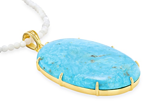 Kingman Turquoise 18k Yellow Gold Over Sterling Silver Enhancer Pendant