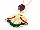 Ruby & Enamel 18K Yellow Gold Over Sterling Silver Pendant With Chain 2.70ct