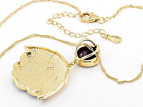 Ruby & Enamel 18K Yellow Gold Over Sterling Silver Pendant With Chain 2.70ct