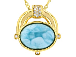 Larimar With White Zircon 18K Yellow Gold Over Sterling Silver Pendant With Chain 0.10ctw