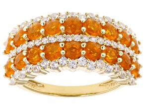 Orange Fire Opal with White Zircon 18k Yellow Gold Over Sterling Silver Ring 1.85ctw