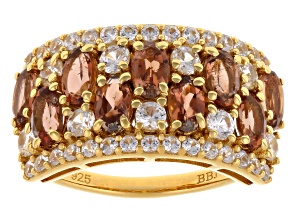 Red Andalusite With White Zircon 18K Yellow Gold Over Sterling Silver Ring 2.66ctw