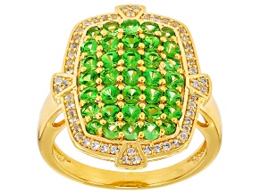 Green Tsavorite Garnet With White Zircon 18K Yellow Gold Over Sterling Silver Cluster Ring 1.75ctw