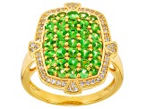 Green Tsavorite Garnet With White Zircon 18K Yellow Gold Over Sterling Silver Cluster Ring 1.75ctw