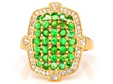 Green Tsavorite Garnet With White Zircon 18K Yellow Gold Over Sterling Silver Cluster Ring 1.75ctw