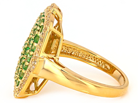 Green Tsavorite Garnet With White Zircon 18K Yellow Gold Over Sterling Silver Cluster Ring 1.75ctw