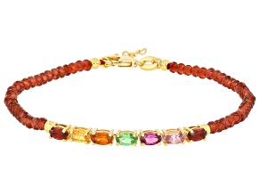 Multi Garnet 18K Yellow Gold Over Sterling Silver Beaded Bracelet 10.97ctw