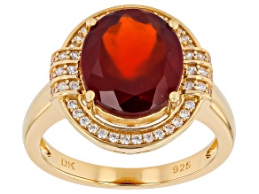 Red Hessonite With White Zircon 18K Yellow Gold Over Sterling Silver Ring 4.56ctw