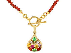 Multi Garnet 18K Yellow Gold Over Silver Toggle Clasp Necklace 38.34ctw