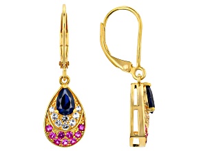 Lab Created Sapphire with Lab Created Ruby 18K Yellow Gold Over Silver Earrings 1.13ctw