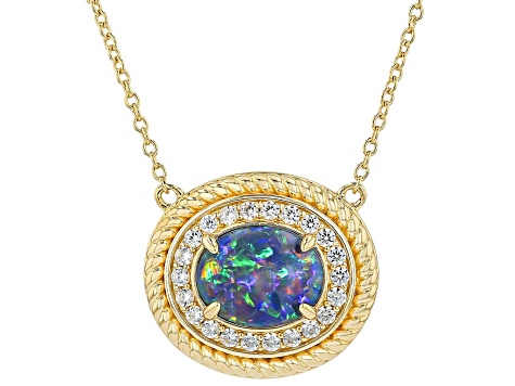 Amazing jewelry様 10x8mm Multi-Color Australian Opal Triplet With Zircon 18K Yellow
