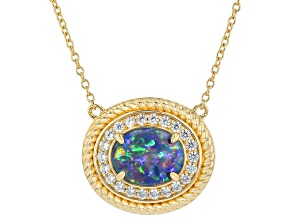 10x8mm Multi-Color Australian Opal Triplet With Zircon 18K Yellow Gold Over Silver Necklace 0.41ctw