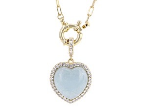Blue Dreamy Aquamarine 18k Yellow Gold Over Sterling Silver Heart Enhancer Necklace 0.82ctw