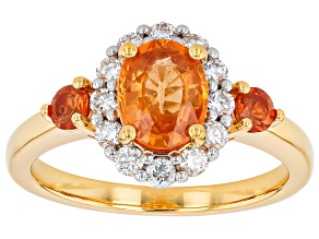 Spessartite with Orange Sapphire and Lab Grown Diamond 18K Yellow Gold Over Silver Ring 2.19ctw