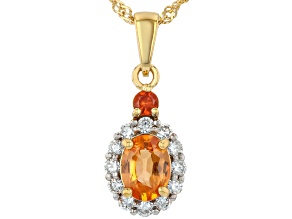 Spessartite, Sapphire & Lab Grown Diamond 18K Yellow Gold Over Silver Pendant With chain 2.06ctw