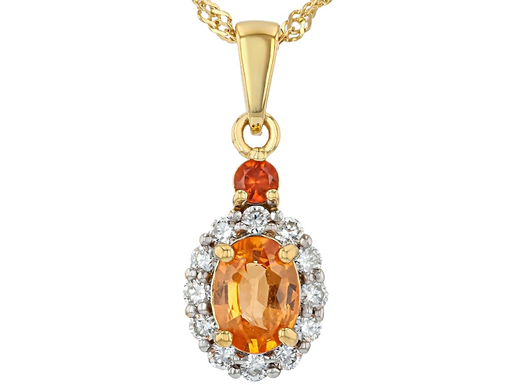 Spessartite, Sapphire & Lab Grown Diamond 18K Yellow Gold Over Silver Pendant With chain 2.06ctw