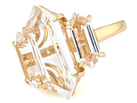 White Crytal Quartz 18K Yellow Gold Over Sterling Silver Ring 7.95