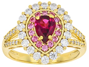 Grape Color Garnet 18K Yellow Gold Over Sterling Silver Double Halo Ring 1.47ctw