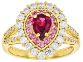 Grape Color Garnet 18K Yellow Gold Over Sterling Silver Double Halo Ring 1.47ctw