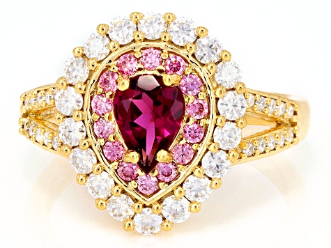 Grape Color Garnet 18K Yellow Gold Over Sterling Silver Double Halo Ring 1.47ctw