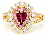 Grape Color Garnet 18K Yellow Gold Over Sterling Silver Double Halo Ring 1.47ctw