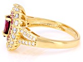 Grape Color Garnet 18K Yellow Gold Over Sterling Silver Double Halo Ring 1.47ctw