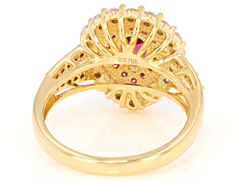 Grape Color Garnet 18K Yellow Gold Over Sterling Silver Double Halo Ring 1.47ctw