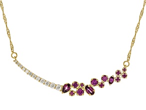 Grape Color Garnet with White Moissanite 18K Yellow Gold Over Sterling Silver Necklace 2.07ctw