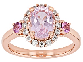 Kunzite With Sapphire and Moissanite Fire® 18K Rose Gold Over Sterling Silver Ring 2.66ctw