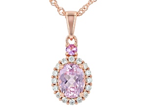 Kunzite With Sapphire and Moissanite 18K Rose Gold Over Sterling Silver Pendant with Chain 4.97ctw