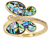 Multi Color Abalone Shell With White Topaz 18K Yellow Gold Over Silver ...