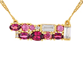 Grape Color Garnet with Moissanite Fire® 18K Yellow Gold Over Sterling Silver Necklace 2.38ctw