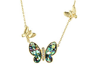 Multi Color Abalone Shell with White Topaz 18K Yellow Gold Over Sterling Silver Mosaic Cut Necklace