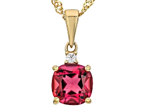 Lab Created Bixbite with White Moissanite 18K Yellow Gold Over Silver Pendant with Chain 1.73ctw