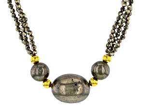 Grey Pyrite 18K Yellow Gold Over Sterling Silver Necklace