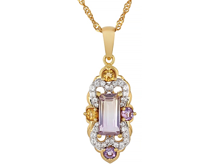Bi-Color Ametrine, Multi Gemstone 18K Yellow Gold Over Sterling Silver Pendant with Chain 2.40ctw