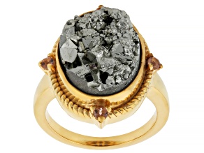 Grey Pyrite with Brown Andalusite 18K Yellow Gold Over Sterling Silver Ring 0.15cw