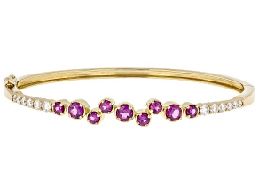 Grape Color Garnet with Moissanite Fire® 18K Yellow Gold Over Sterling Silver Bracelet 2.25ctw