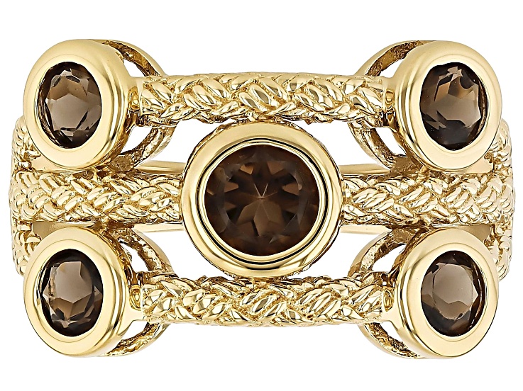 Brown Smoky Quartz 18k Yellow gold Over Sterling Silver Ring  1.21ctw